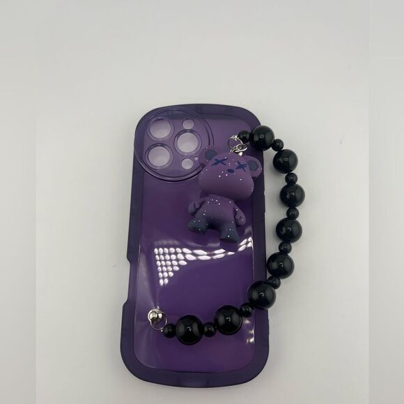 COPY - Purple Teddy Charm I-Phone 16 Case with Beaded Handle - Picture 5 of 8